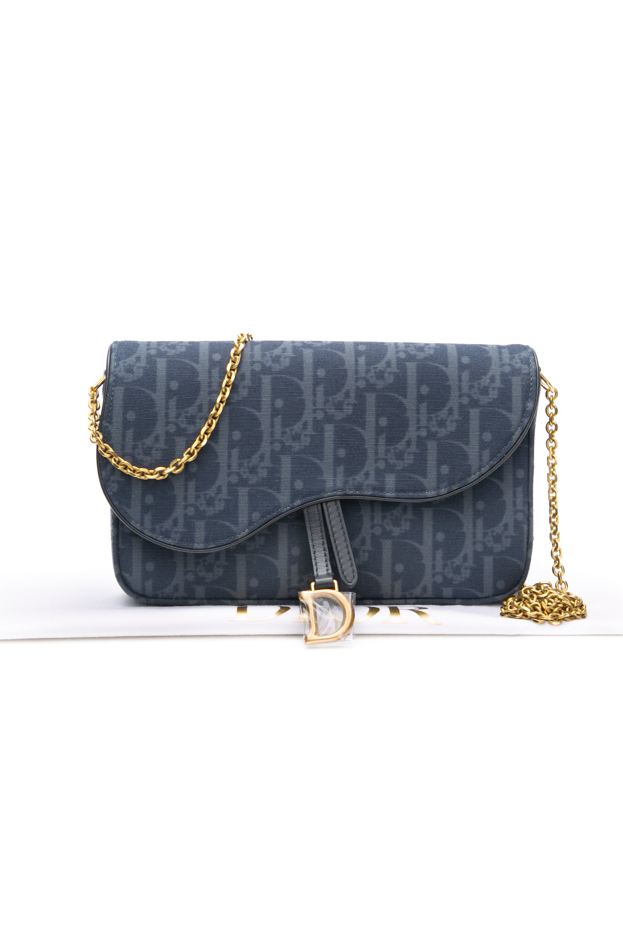DIOR Blue Dior Saddle Wallet on Chain Crossbody Bag (NEW