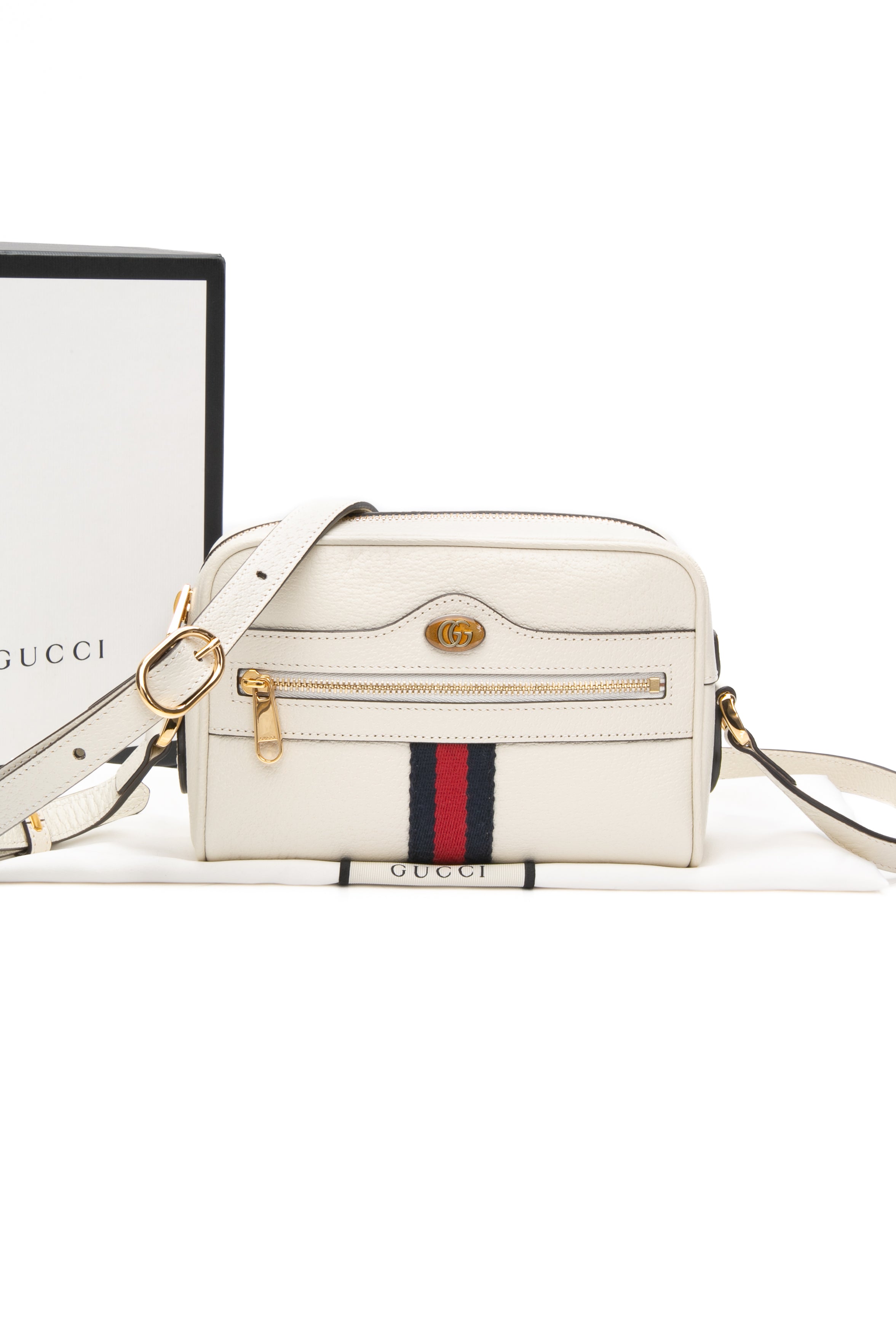 GUCCI Mystic White Textured Dollar Calfskin Web Mini Ophidia