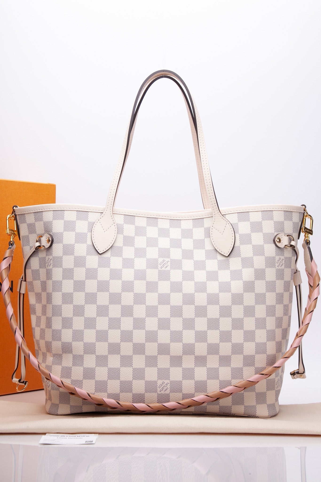 LOUIS VUITTON Damier Azur Braided Neverfull MM Pink Limited