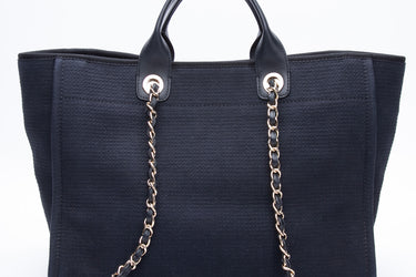 CHANEL 23C Black Mixed Fibers Large Deauville Tote Bag