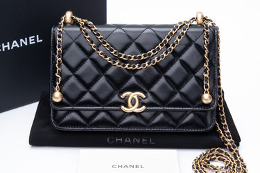 CHANEL Black Calfskin Quilted Perfect Fit Wallet On Chain WOC