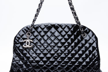CHANEL Black Patent Quilted Maxi Just Mademoiselle Bowling Bag