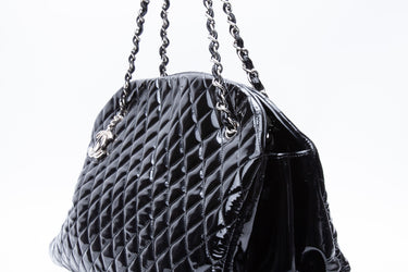 CHANEL Black Patent Quilted Maxi Just Mademoiselle Bowling Bag