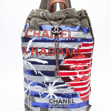 CHANEL Khaki Canvas Sequins Cubano Trip Backpack