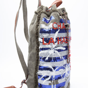 CHANEL Khaki Canvas Sequins Cubano Trip Backpack