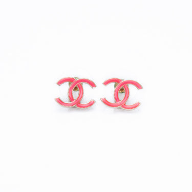 CHANEL CC Logo Gold and Neon Pink Earrings