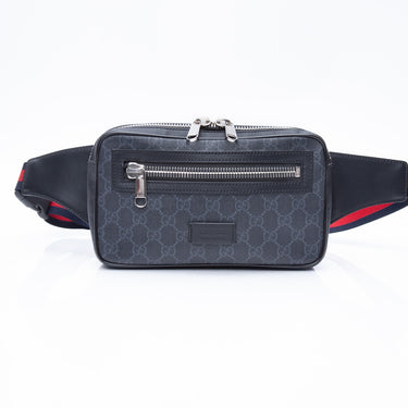 GUCCI Black Grey Soft GG Supreme Monogram Web Belt Bag