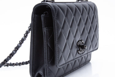CHANEL Black Lambskin Quilted Trendy CC Wallet On Chain So Black WOC