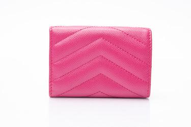 SAINT LAURENT Pink Grain de Poudre Matelasse Chevron Mini Fold Wallet