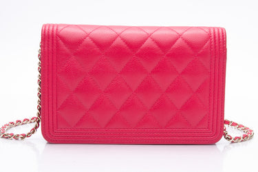 CHANEL Hot Pink Caviar Quilted Boy Wallet On Chain WOC