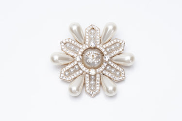 CHANEL 2019 Strass Crystal and Faux Pearl CC Brooch