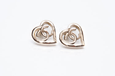 CHANEL 2022 Heart CC Logo Light Gold Earrings