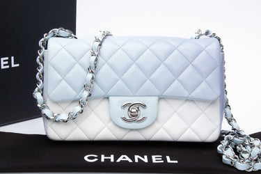 CHANEL Blue Purple White Quilted Lambskin Leather Classic Rectangular Mini Flap Bag (New)