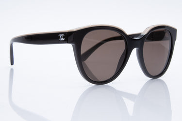 CHANEL Acetate CC Butterfly Sunglasses Black and Beige