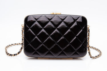 CHANEL Black Patent Box and Chain Clutch on Chain