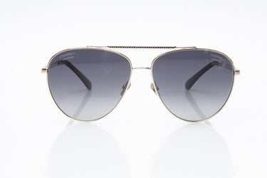 CHANEL Aviator Pale Gold Black Crystals Sunglasses