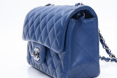 CHANEL Blue Quilted Lambskin Leather Classic Rectangular Mini Flap Bag