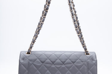 CHANEL Grey Lambskin Quilted Jumbo Double Flap Bag