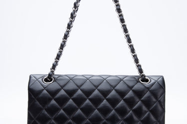 CHANEL Black Lambskin Quilted Medium Double Flap Bag