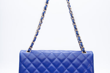 CHANEL Royal Blue Lambskin Quilted Jumbo Double Flap Bag