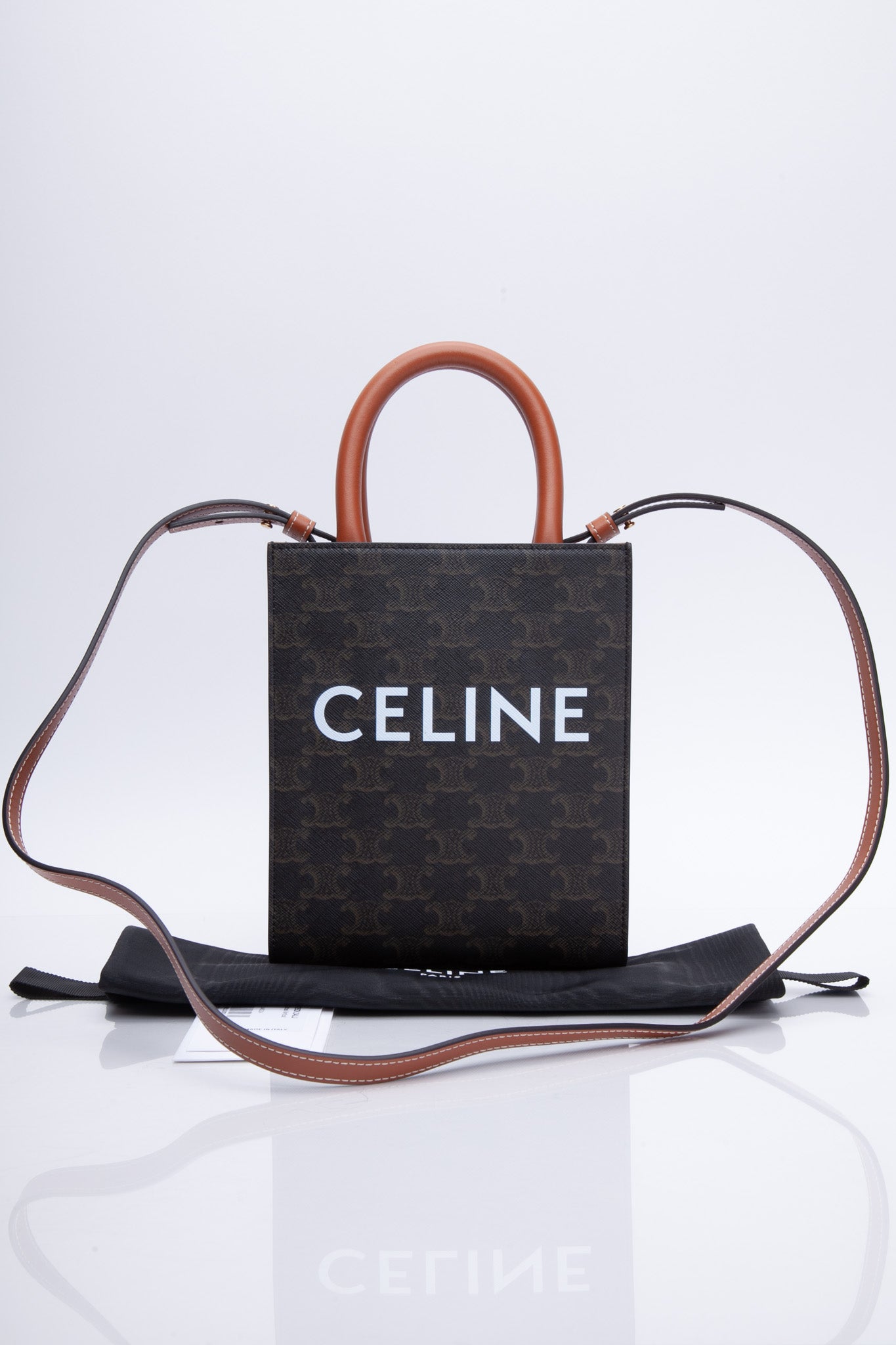 CELINE Triomphe Canvas Calfskin Mini Vertical Cabas Tan (NEW) – Luxury  Labels