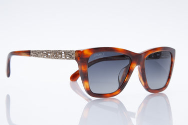 CHANEL Acetate Metal Rectangle Tortoise Sunglasses