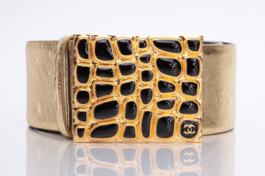 Chanel Gold Leather Belt & Buckle 85