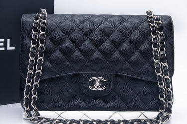 CHANEL Black Caviar Quilted Jumbo Double Flap Bag