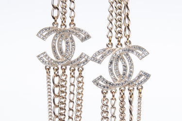 CHANEL Multi Strand Crystal Gold CC Logo Long Necklace