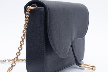 DIOR Black Goatskin Saddle Pouch with Chain (New)