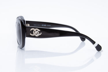 CHANEL Black Gray Lenses Sunglasses Rectangle Acetate