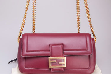 Fendi Baguette Chain Smooth Leather Bag Burgundy (New)