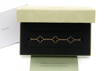 VAN CLEEF & ARPELS Vintage Alhambra 5 Motifs 18k Yellow Gold Black Onyx Bracelet