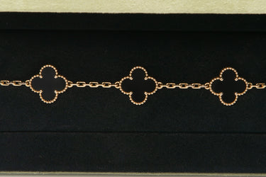 VAN CLEEF & ARPELS Vintage Alhambra 5 Motifs 18k Yellow Gold Black Onyx Bracelet