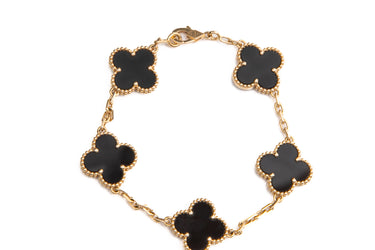 VAN CLEEF & ARPELS Vintage Alhambra 5 Motifs 18k Yellow Gold Black Onyx Bracelet
