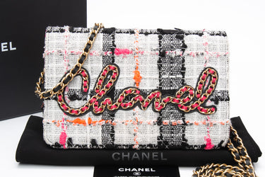 CHANEL Multicolor Tweed Logo Wallet On Chain WOC