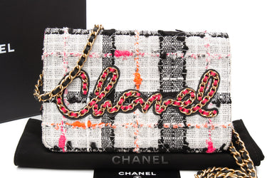 CHANEL Multicolor Tweed Logo Wallet On Chain WOC