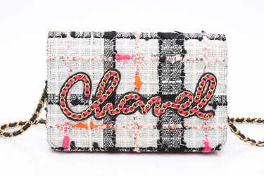 CHANEL Multicolor Tweed Logo Wallet On Chain WOC