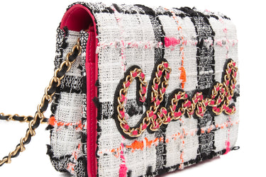 CHANEL Multicolor Tweed Logo Wallet On Chain WOC