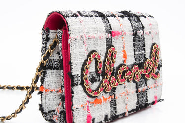 CHANEL Multicolor Tweed Logo Wallet On Chain WOC