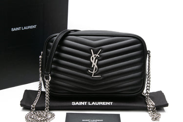 SAINT LAURENT Black Quilted Leather Monogram Mini Lou Camera Bag