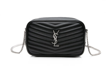 SAINT LAURENT Black Quilted Leather Monogram Mini Lou Camera Bag
