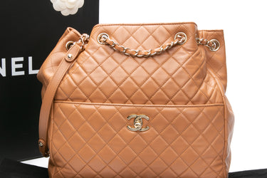 CHANEL Caramel Quilted Drawstring Bucket Bag