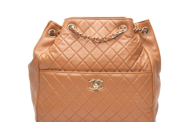 CHANEL Caramel Quilted Drawstring Bucket Bag