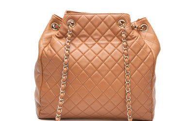 CHANEL Caramel Quilted Drawstring Bucket Bag