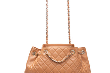 CHANEL Caramel Quilted Drawstring Bucket Bag