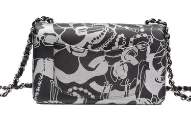 CHANEL 22C Black Silver Printed Lambskin Leather Rectangular Mini Flap Bag
