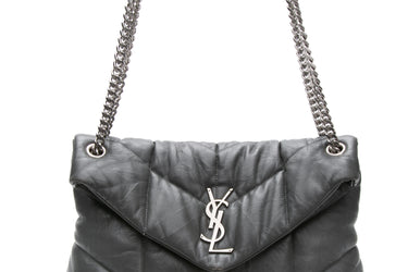 SAINT LAURENT Grey Quilted Leather Medium Loulou Puffer Shoulder Bag