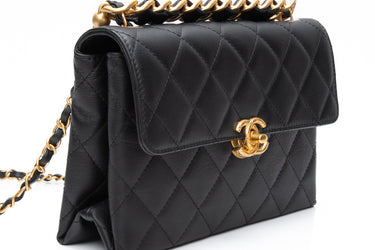 CHANEL Black Lambskin Quilted Small Chain Flap Bag