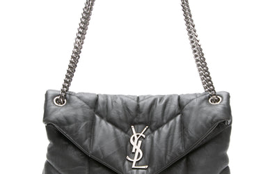 SAINT LAURENT Grey Quilted Leather Medium Loulou Puffer Shoulder Bag